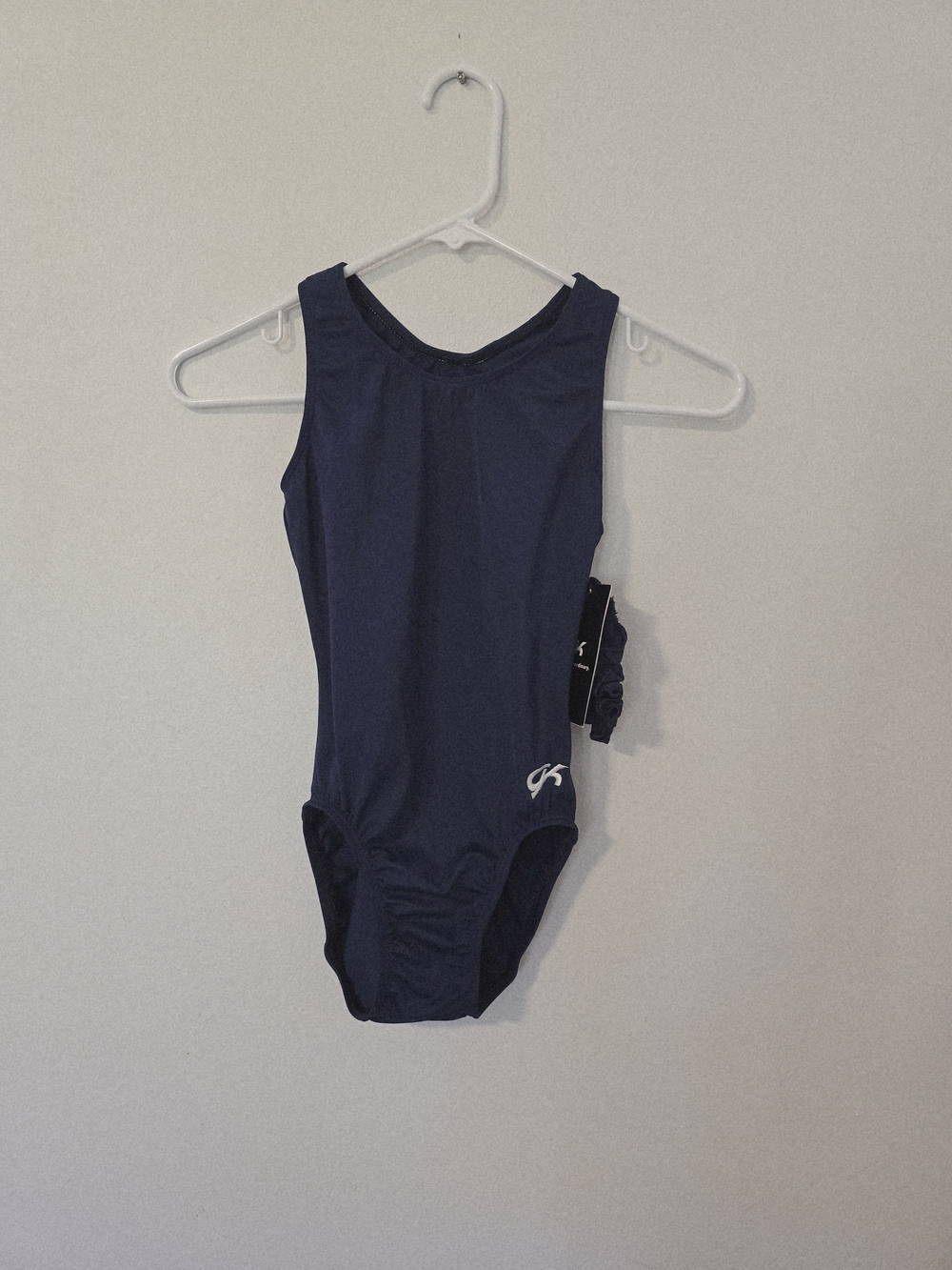 NWT GK Elite Determined Dream Tank Leotard Navy Blue AXS w/Scrunchie